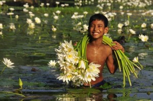 boy with lotuses